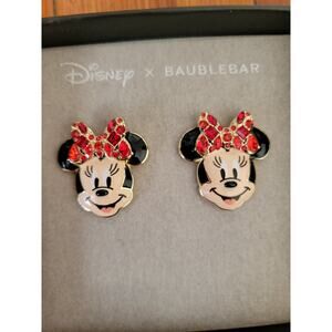 Disney x BaubleBar Minnie Mouse Red Rhinestone Bow Earrings NIB